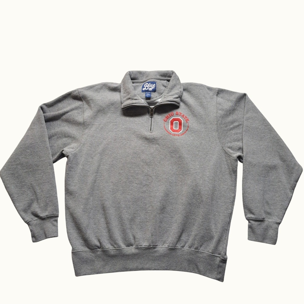 Blue 84 Ohio State Sweatshirt Mens L Grey Excellent Quarter Zip Buckeyes Logo